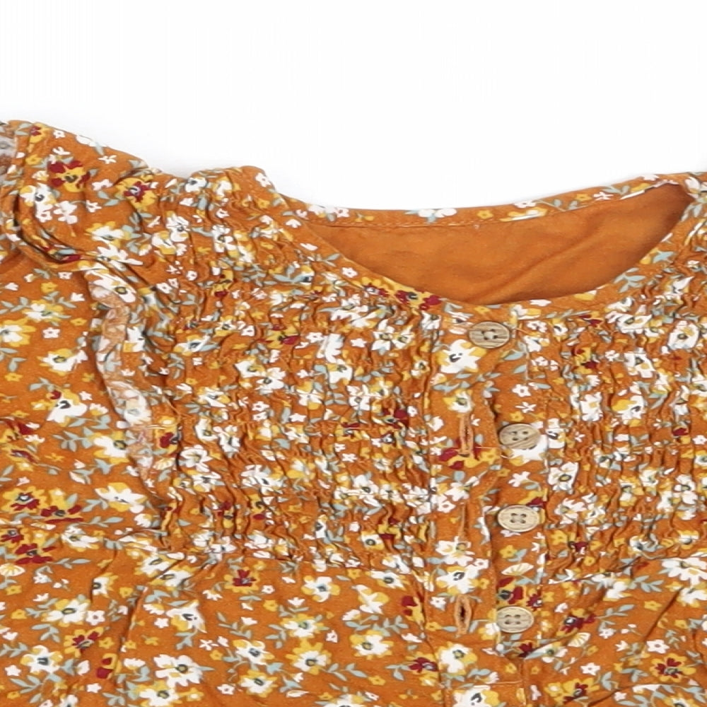 Matalan Girls Brown Floral Viscose Basic Blouse Size 2-3 Years Round Neck