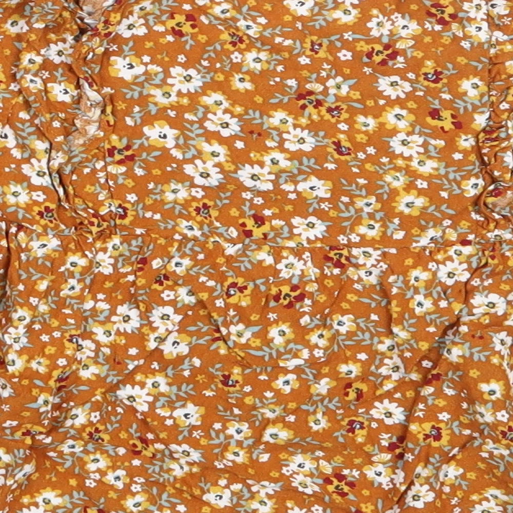 Matalan Girls Brown Floral Viscose Basic Blouse Size 2-3 Years Round Neck
