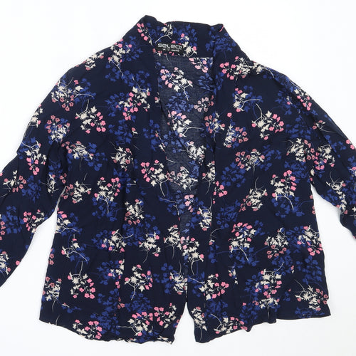 Select Womens Blue Round Neck Floral Viscose Cardigan Jumper Size 12
