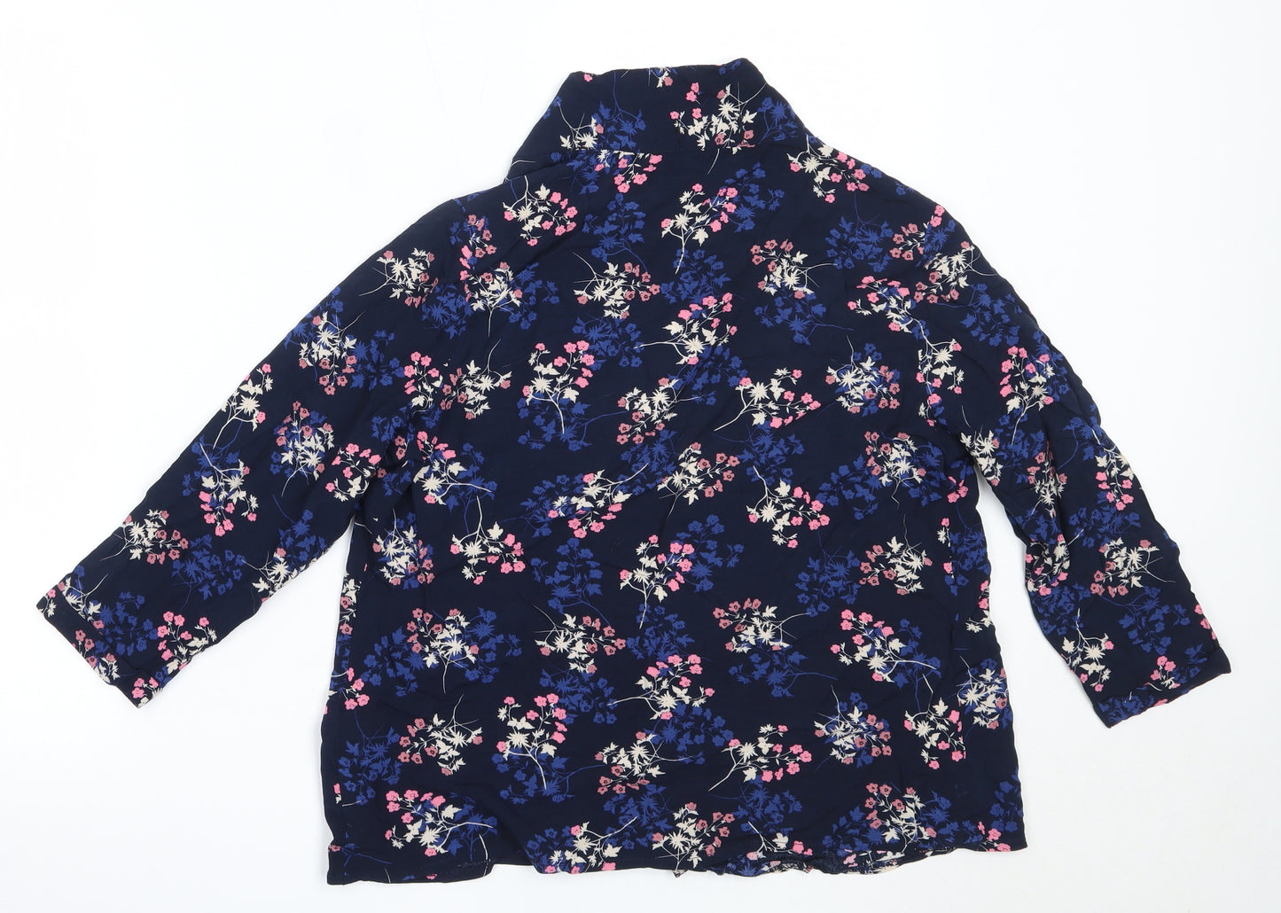 Select Womens Blue Round Neck Floral Viscose Cardigan Jumper Size 12