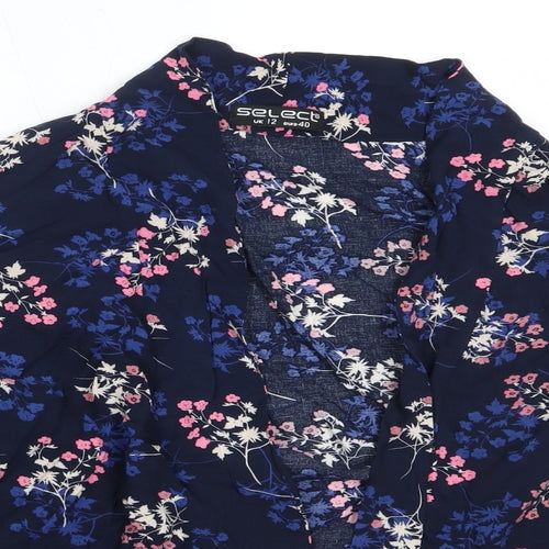 Select Womens Blue Round Neck Floral Viscose Cardigan Jumper Size 12