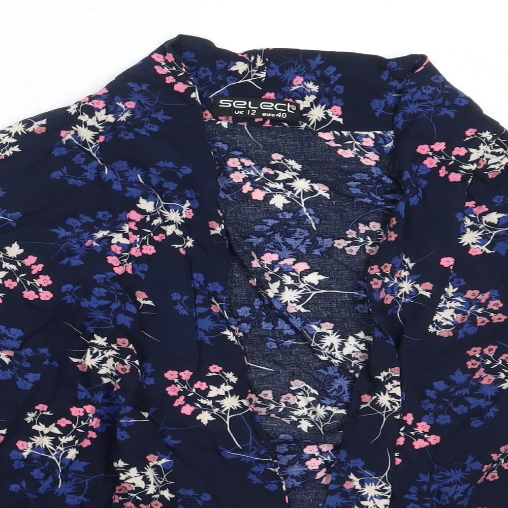 Select Womens Blue Round Neck Floral Viscose Cardigan Jumper Size 12