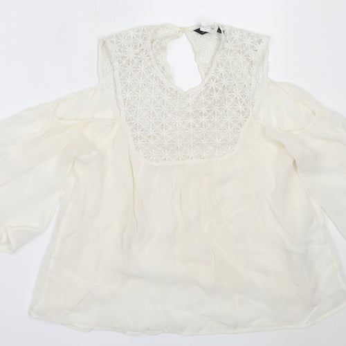 Zara Womens White  Polyester Basic Blouse Size XS Round Neck