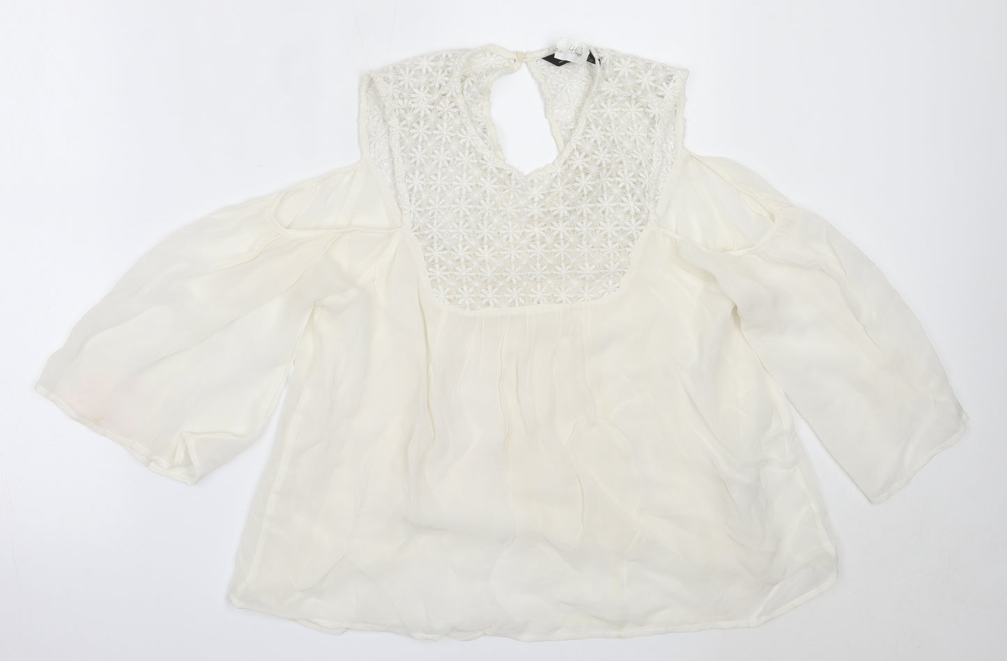 Zara Womens White  Polyester Basic Blouse Size XS Round Neck