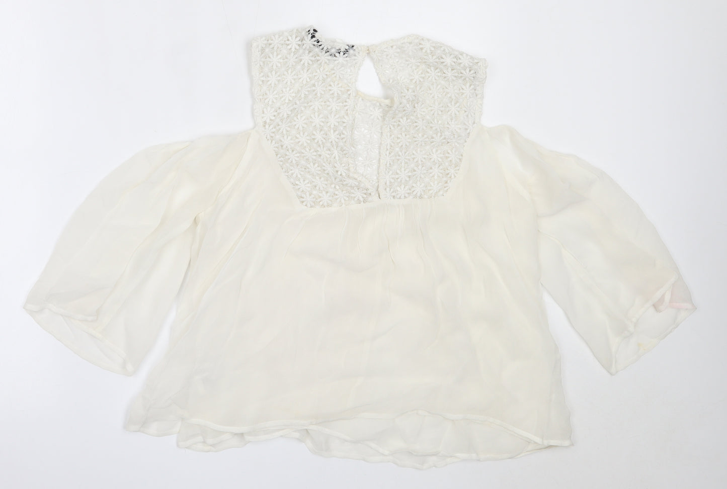 Zara Womens White  Polyester Basic Blouse Size XS Round Neck