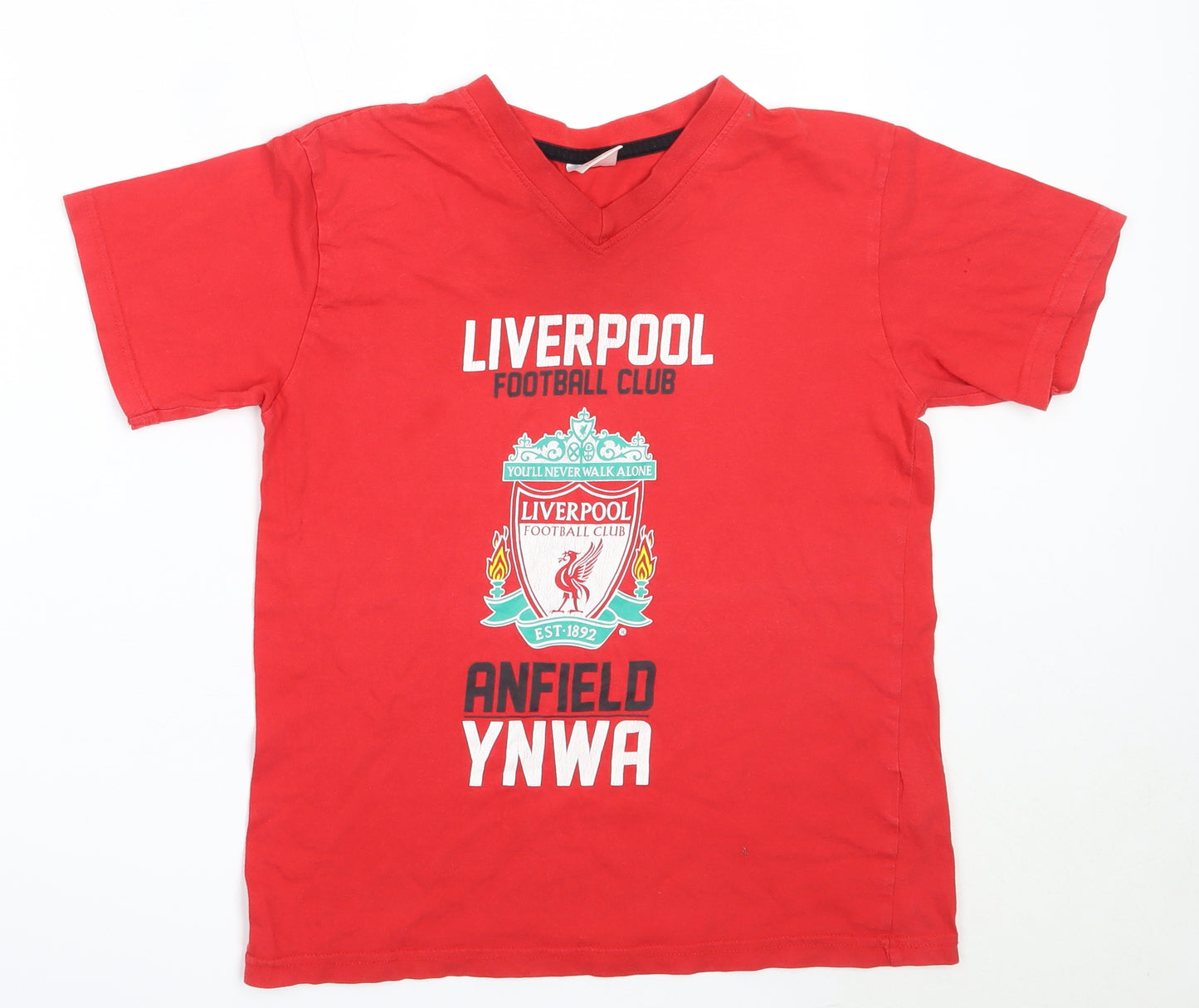 LFC Boys Red  Cotton Basic T-Shirt Size 12-13 Years V-Neck  - Liverpool FC