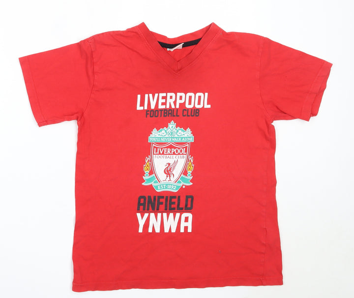 LFC Boys Red  Cotton Basic T-Shirt Size 12-13 Years V-Neck  - Liverpool FC