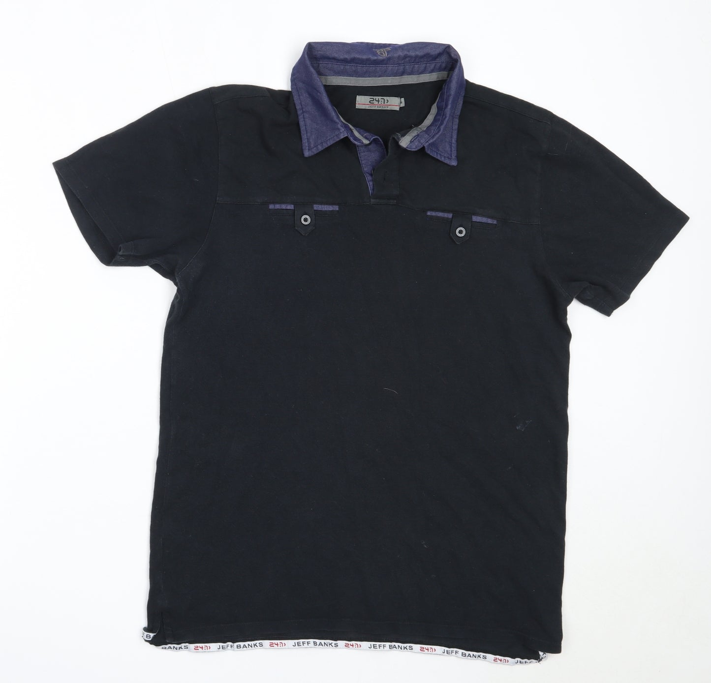 Jeff Banks Mens Black  Cotton  Polo Size M Collared
