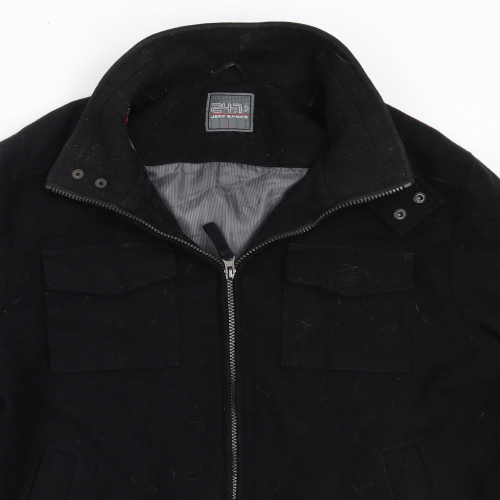 Jeff Banks Mens Black   Overcoat Coat Size L