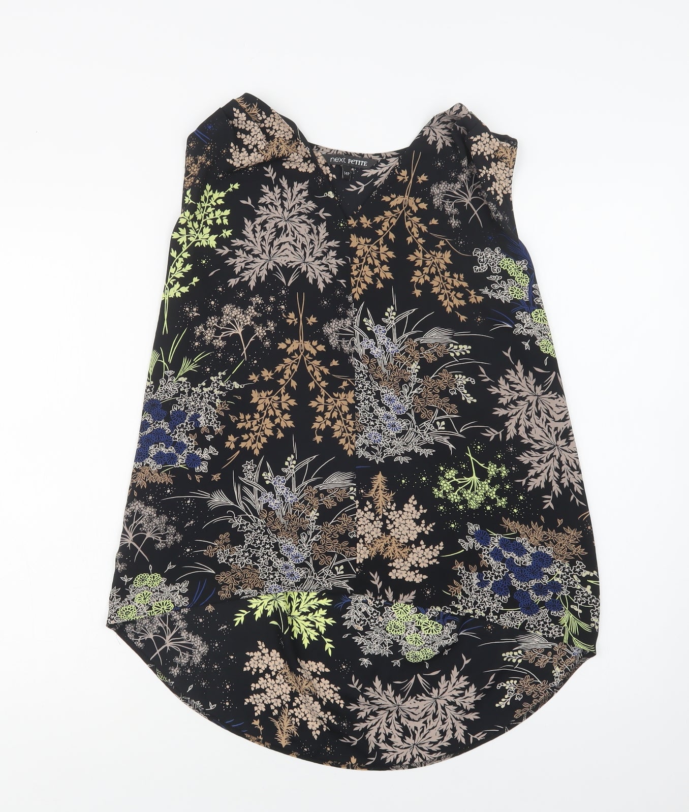 NEXT Womens Black Floral Polyester Basic Blouse Size 14 V-Neck