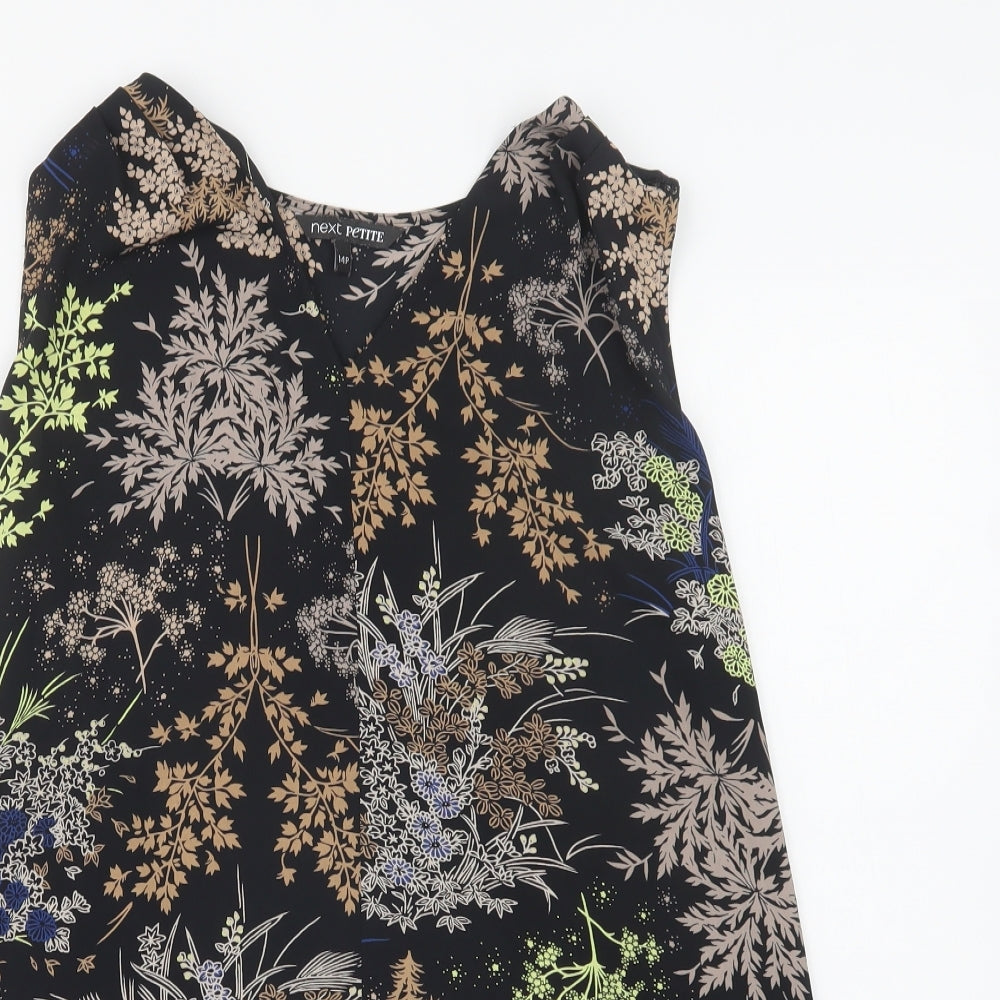 NEXT Womens Black Floral Polyester Basic Blouse Size 14 V-Neck