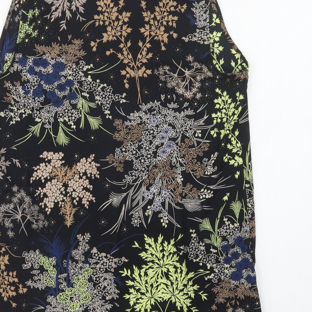 NEXT Womens Black Floral Polyester Basic Blouse Size 14 V-Neck