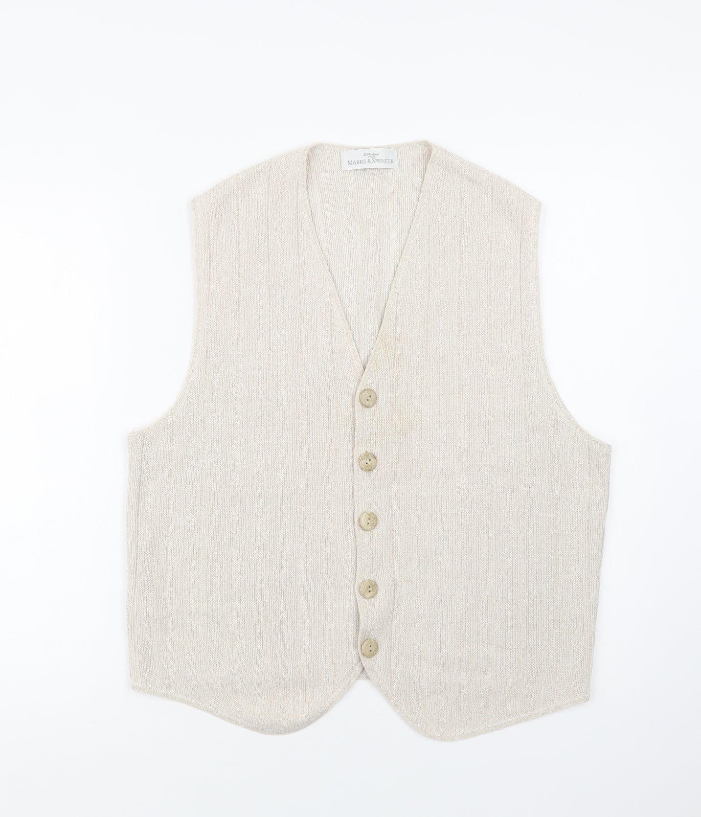 M&S Mens Beige V-Neck  Cotton Vest Jumper Size M