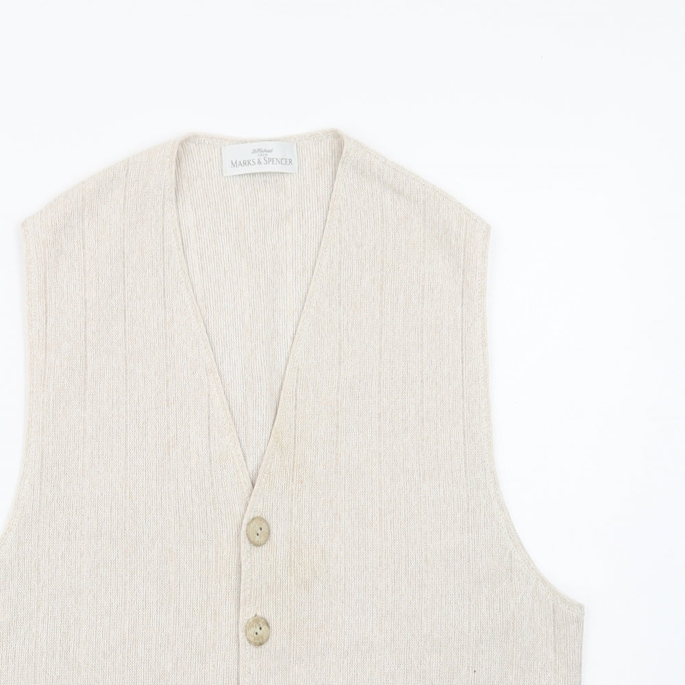 M&S Mens Beige V-Neck  Cotton Vest Jumper Size M