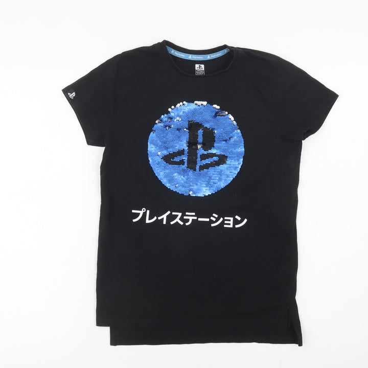 Primark Girls Black  Cotton Basic T-Shirt Size 9-10 Years Crew Neck  - PlayStation