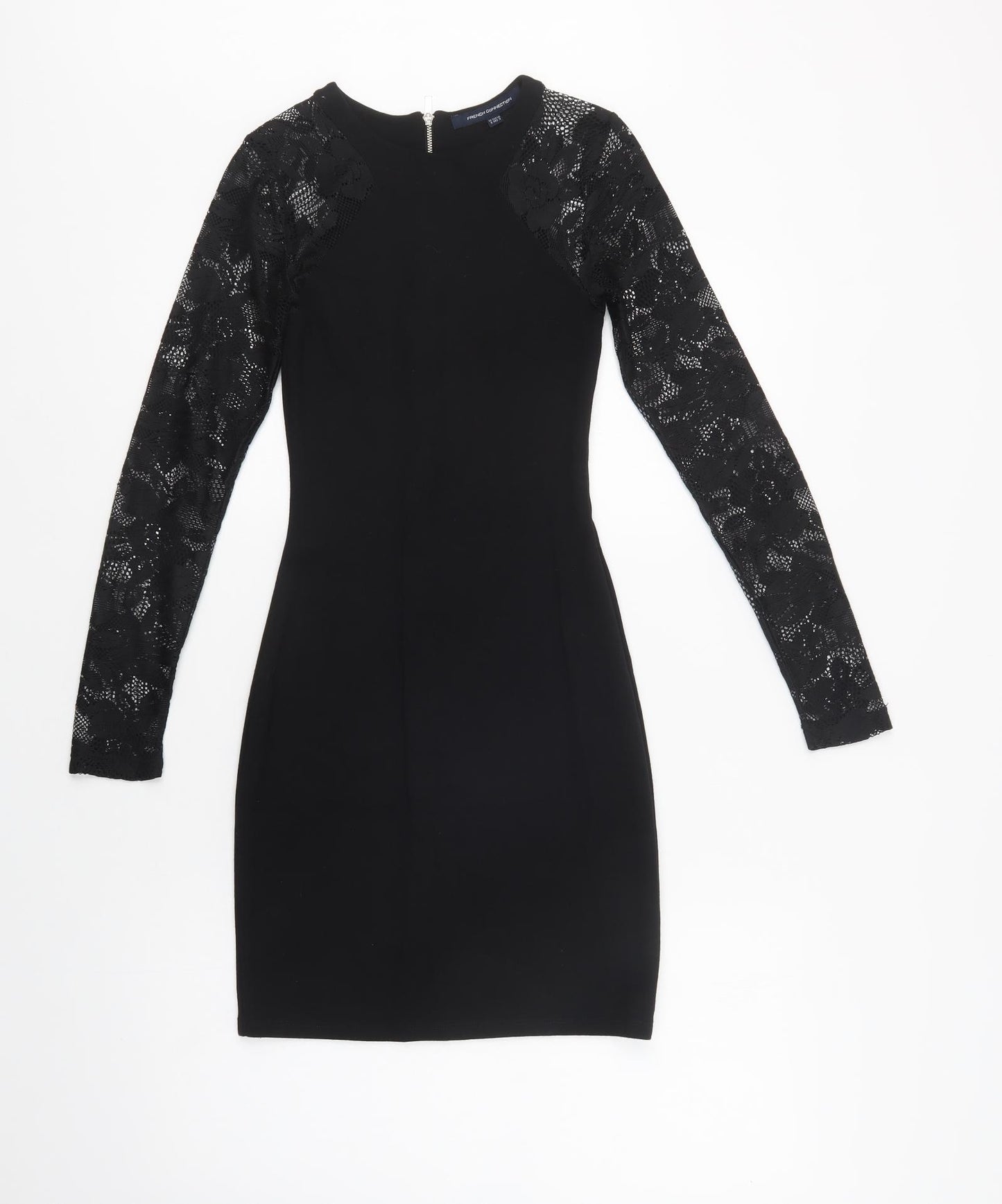 French Connection Womens Black   Bodycon  Size 6  Round Neck Zip - Lace Detail