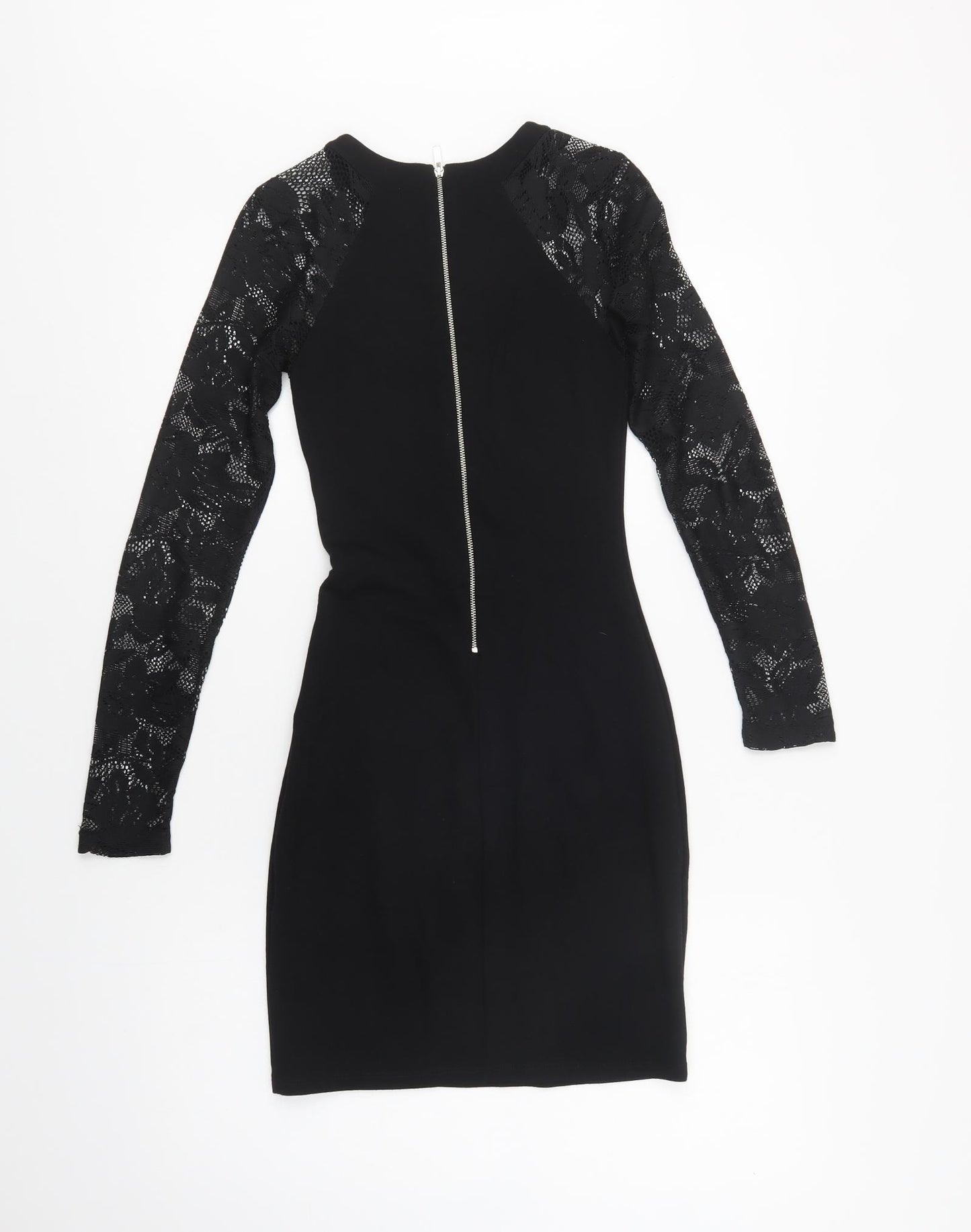 French Connection Womens Black   Bodycon  Size 6  Round Neck Zip - Lace Detail