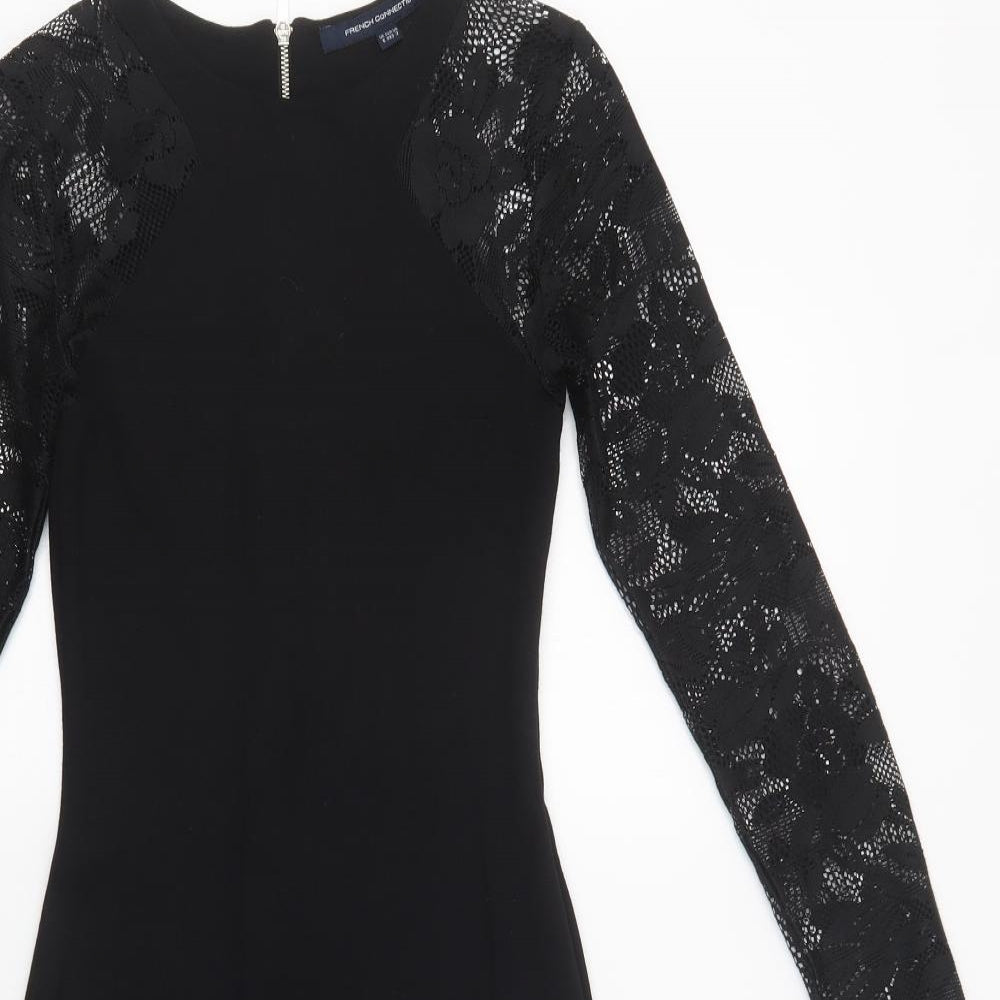 French Connection Womens Black   Bodycon  Size 6  Round Neck Zip - Lace Detail