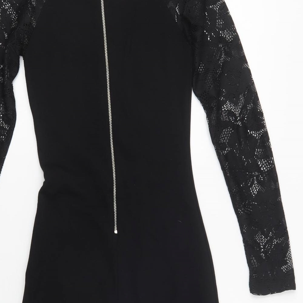French Connection Womens Black   Bodycon  Size 6  Round Neck Zip - Lace Detail