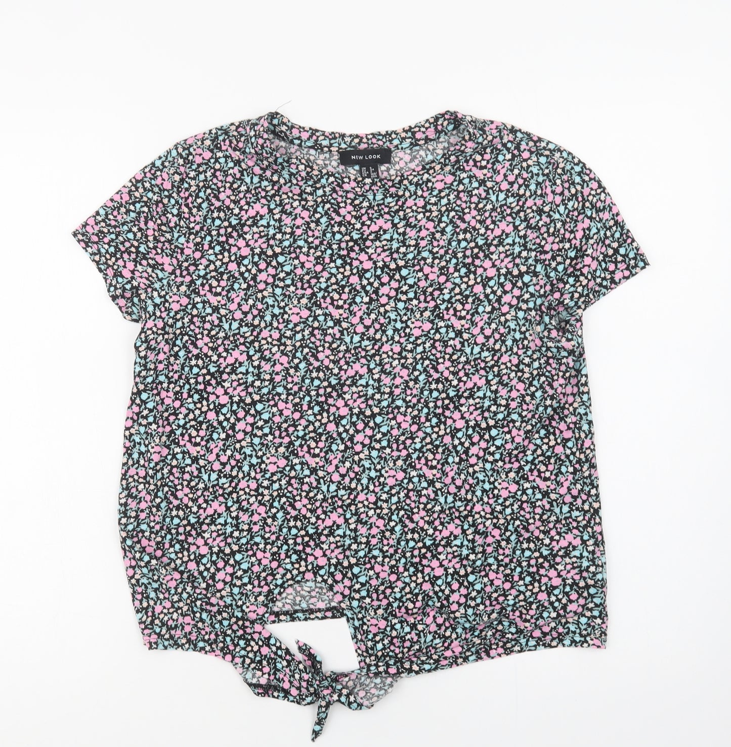 New Look Womens Multicoloured Floral Cotton Basic Blouse Size 6 Crew Neck