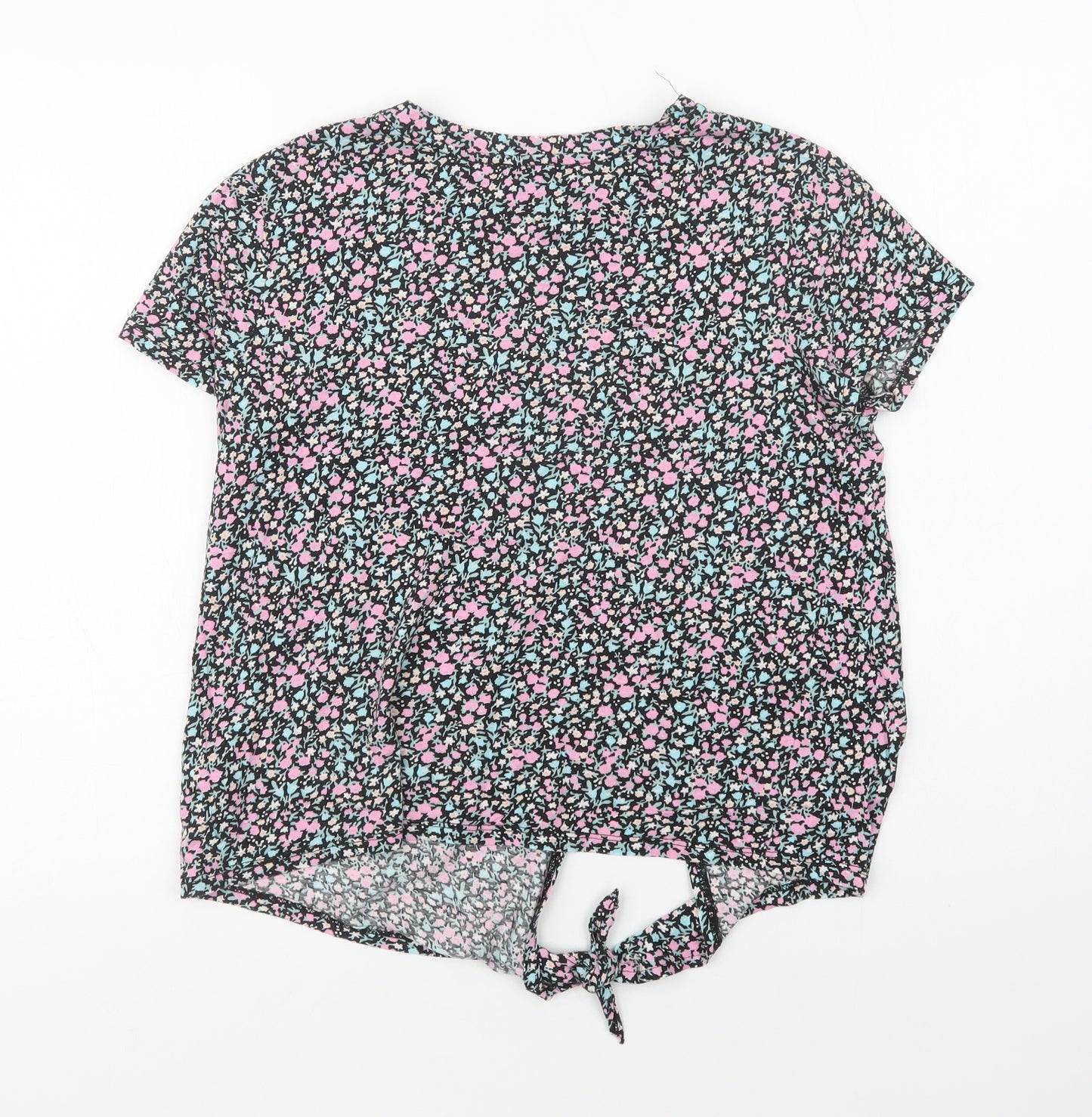 New Look Womens Multicoloured Floral Cotton Basic Blouse Size 6 Crew Neck