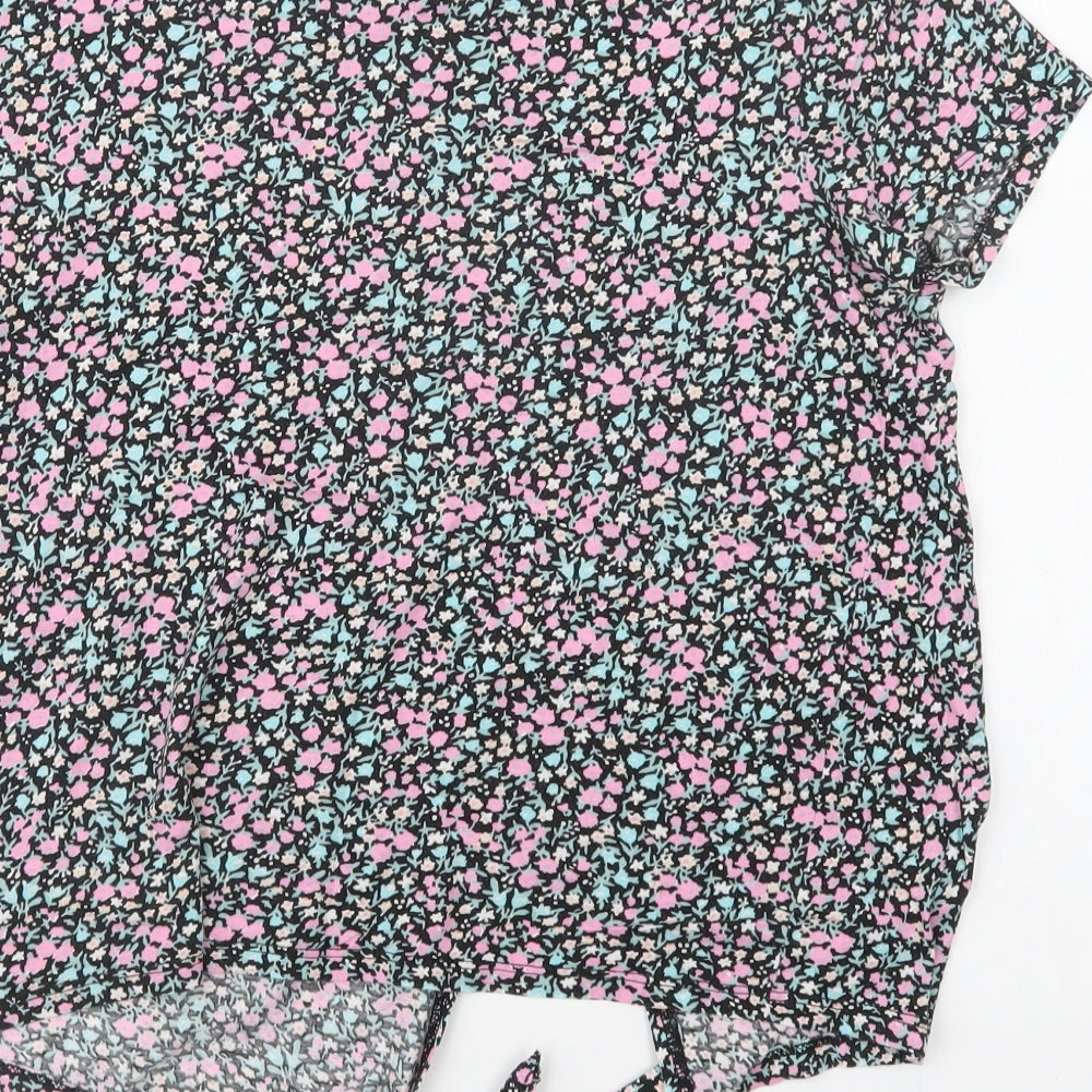 New Look Womens Multicoloured Floral Cotton Basic Blouse Size 6 Crew Neck