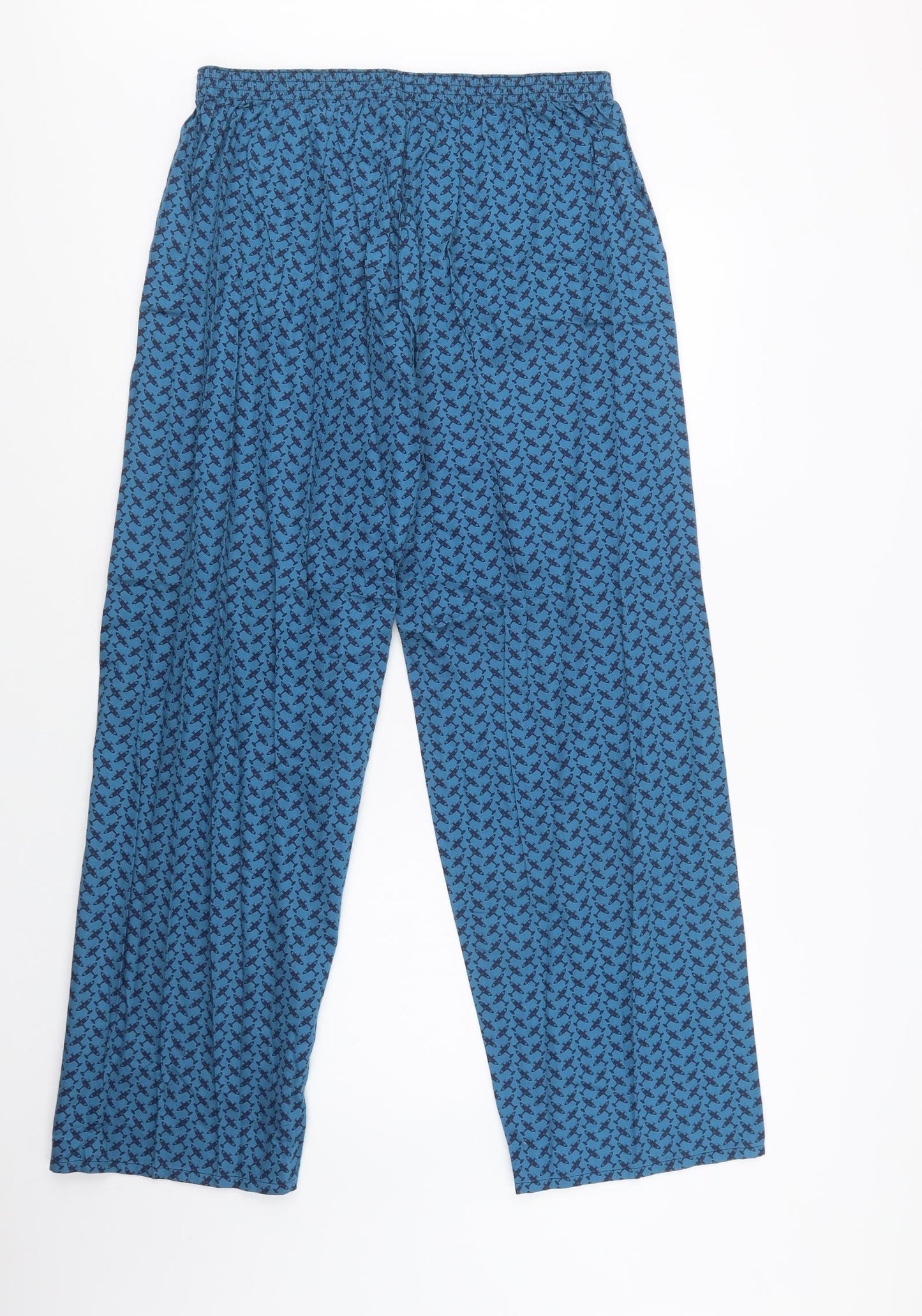 M&S Mens Blue Geometric Cotton  Pyjama Pants Size M  Button