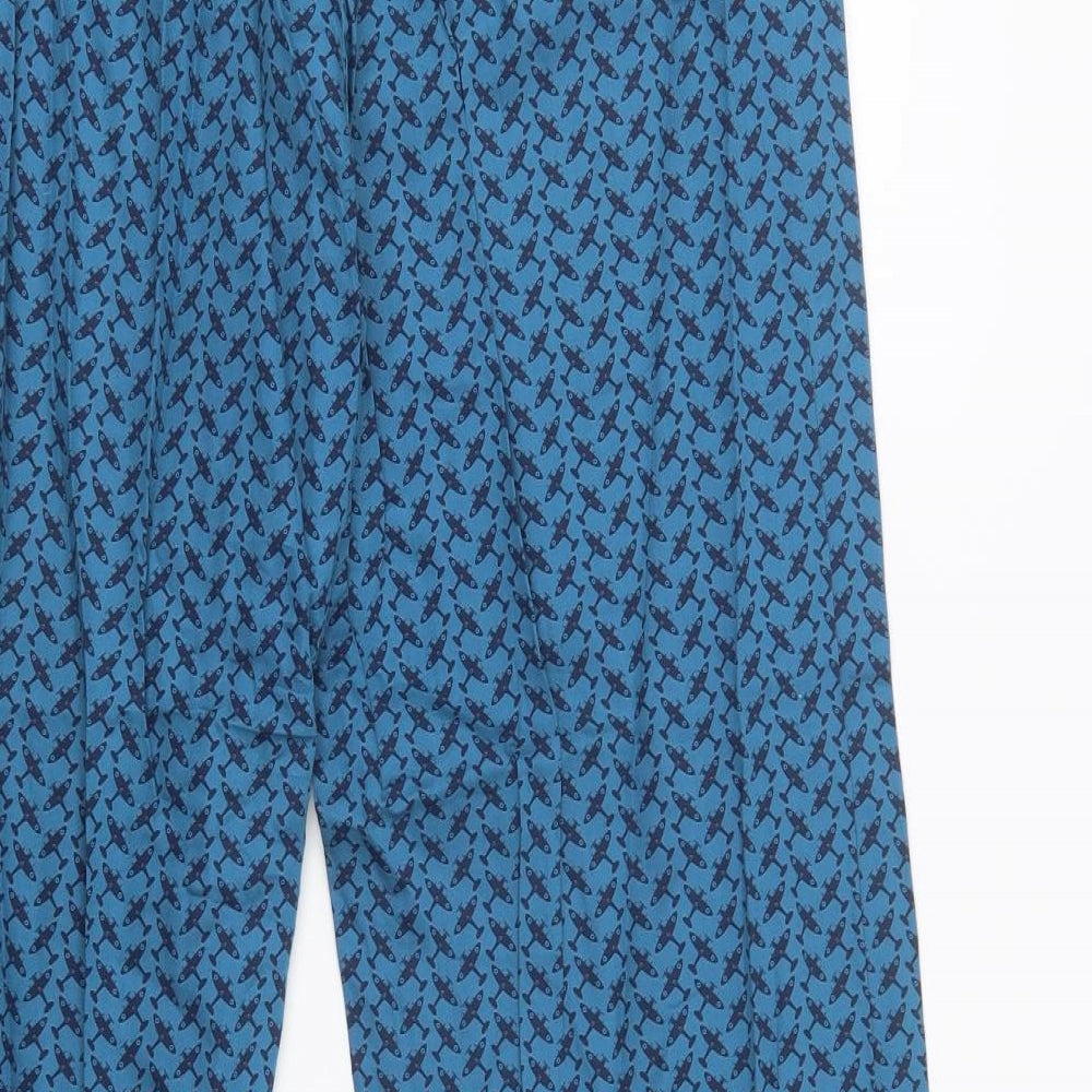 M&S Mens Blue Geometric Cotton  Pyjama Pants Size M  Button