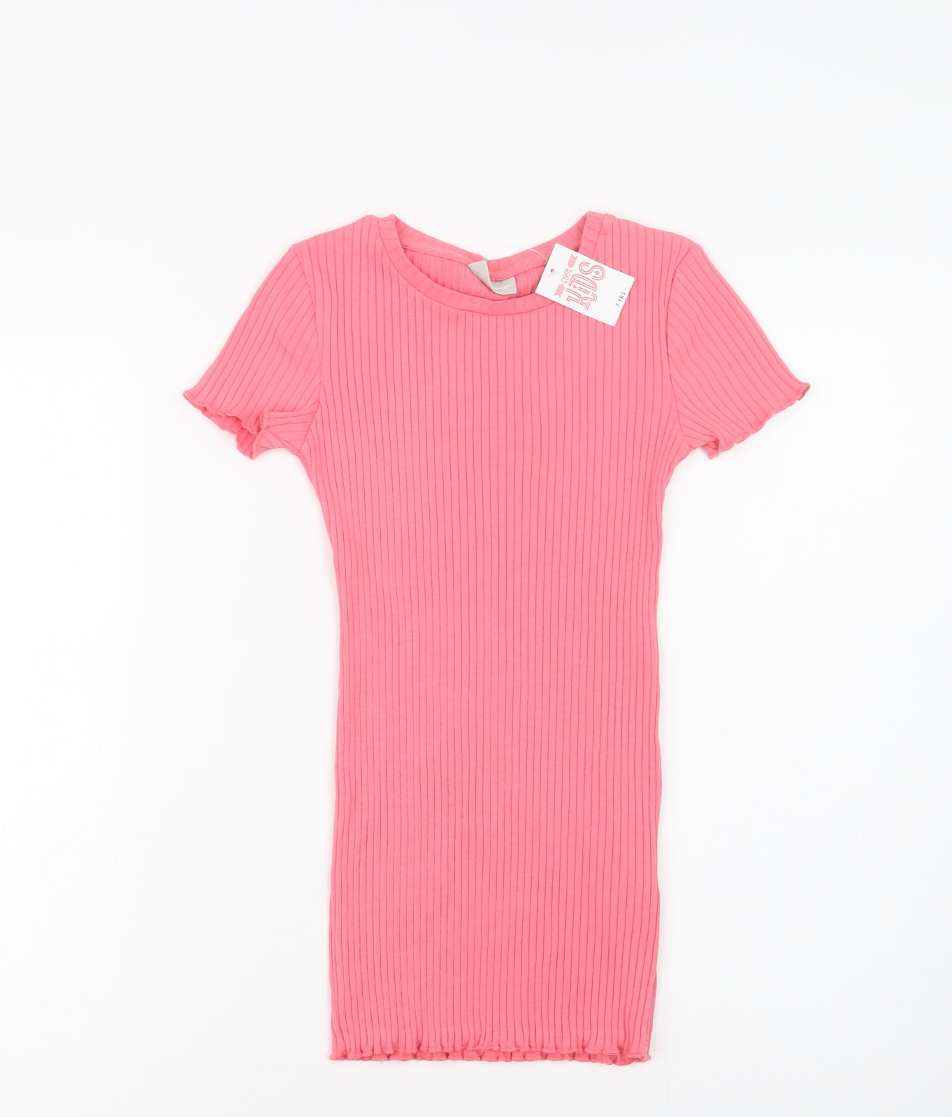 Matalan Girls Pink  Cotton T-Shirt Dress  Size 7 Years  Crew Neck