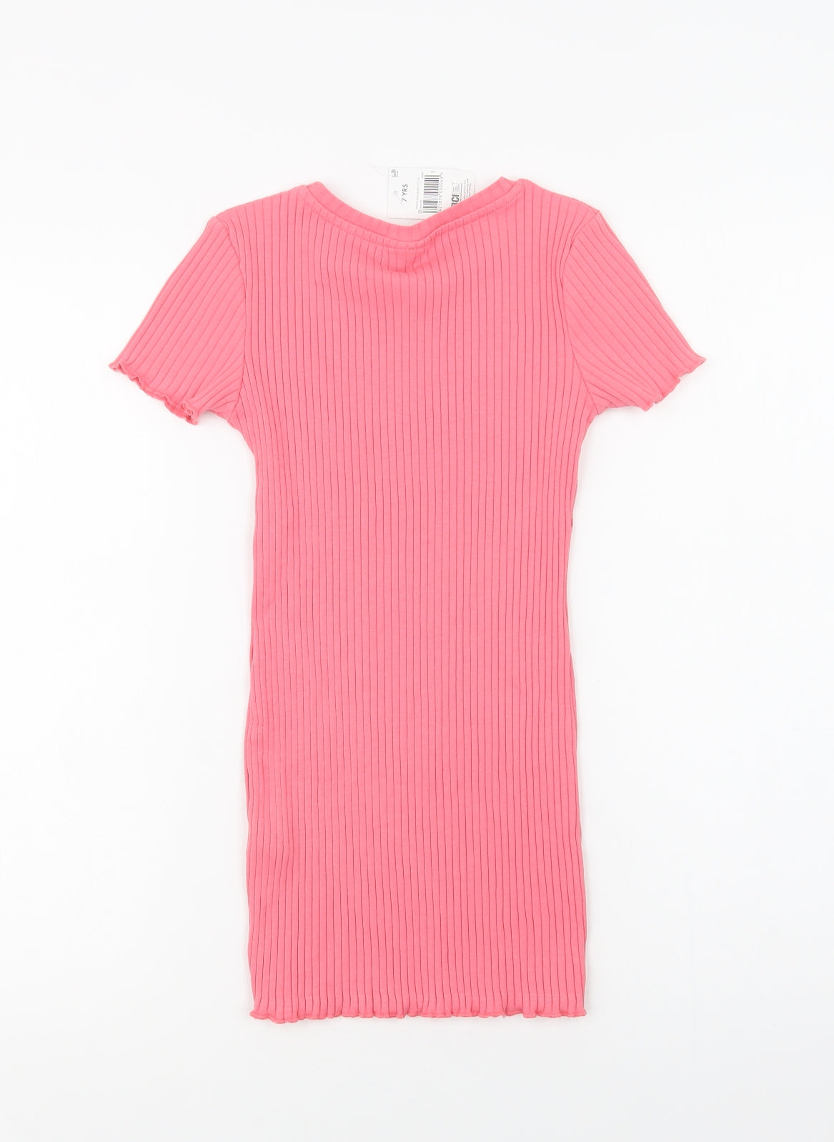 Matalan Girls Pink  Cotton T-Shirt Dress  Size 7 Years  Crew Neck