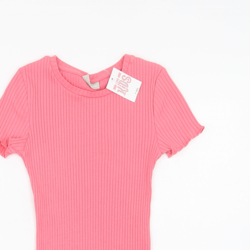 Matalan Girls Pink  Cotton T-Shirt Dress  Size 7 Years  Crew Neck