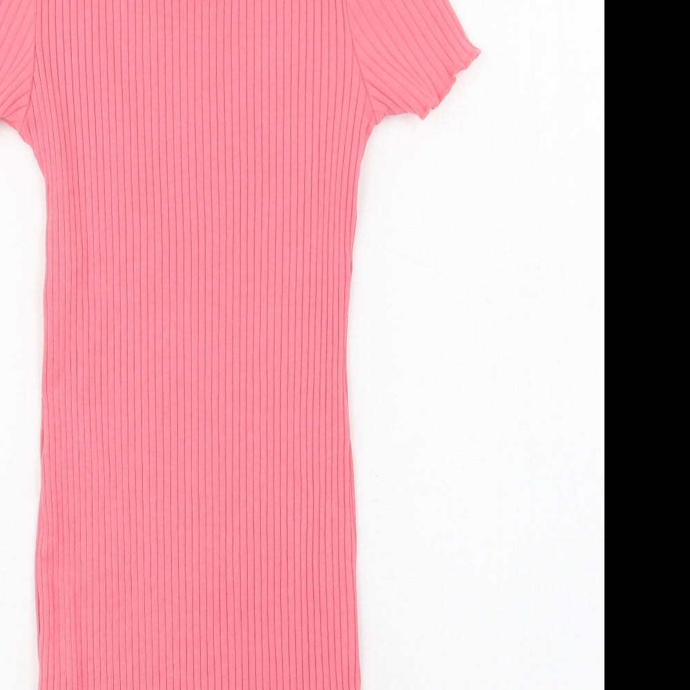 Matalan Girls Pink  Cotton T-Shirt Dress  Size 7 Years  Crew Neck