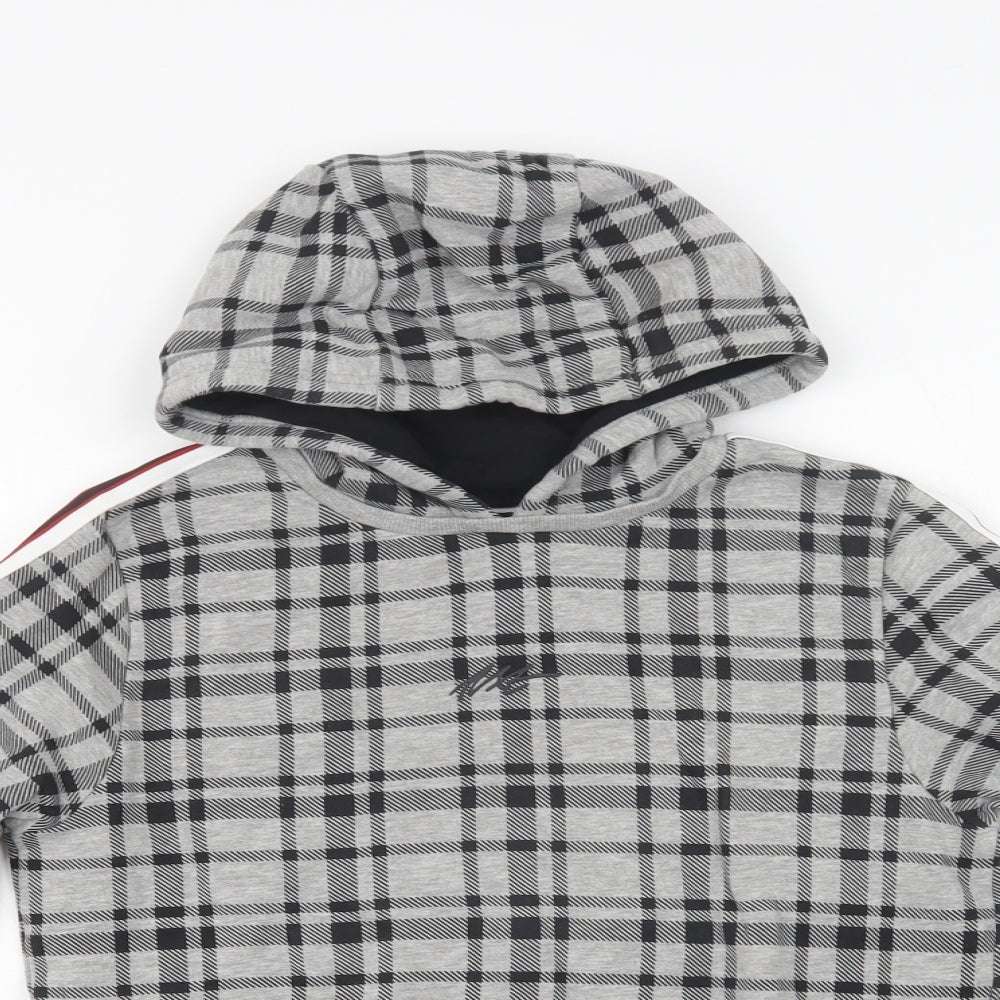 NEXT Boys Grey Check Cotton Pullover Hoodie Size 13 Years