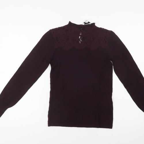 Warehouse Womens Purple Round Neck  Viscose Pullover Jumper Size 6   - Lace Detail