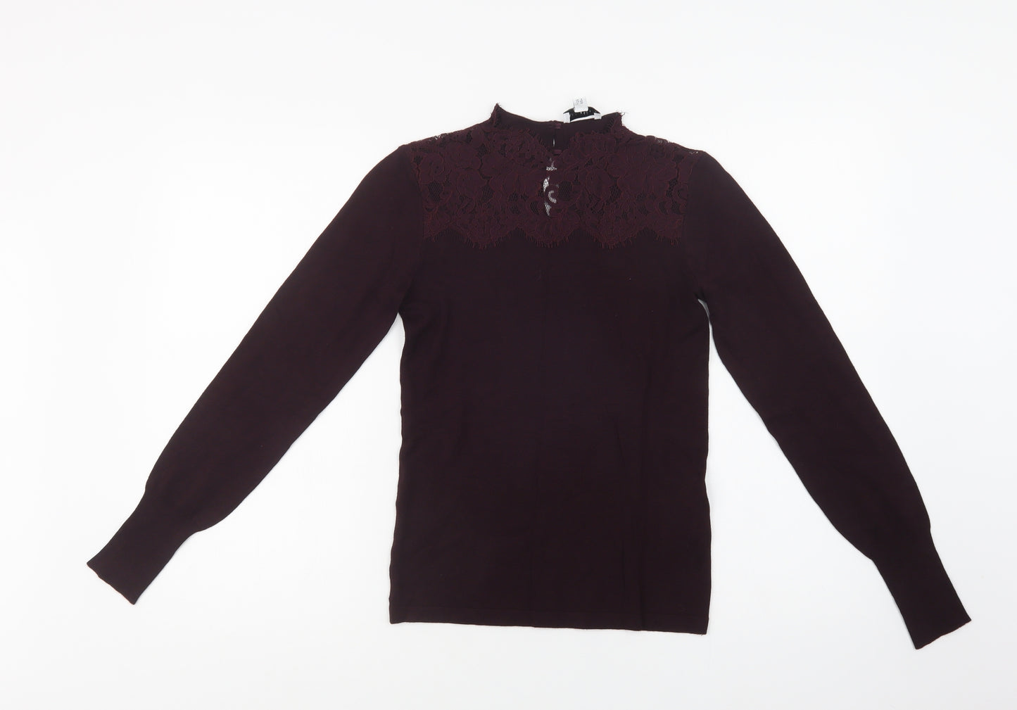 Warehouse Womens Purple Round Neck  Viscose Pullover Jumper Size 6   - Lace Detail