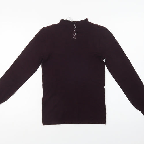 Warehouse Womens Purple Round Neck  Viscose Pullover Jumper Size 6   - Lace Detail