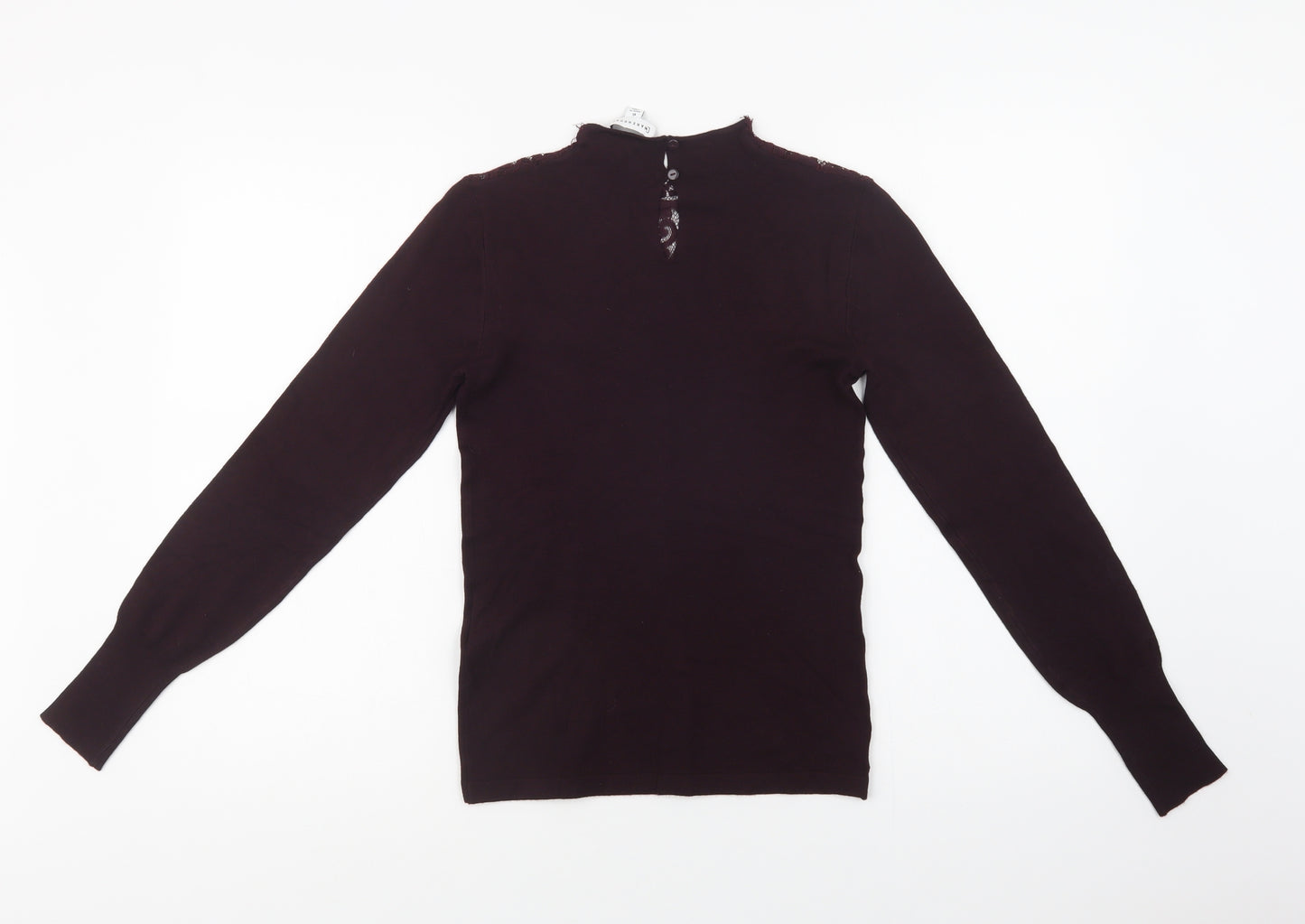 Warehouse Womens Purple Round Neck  Viscose Pullover Jumper Size 6   - Lace Detail