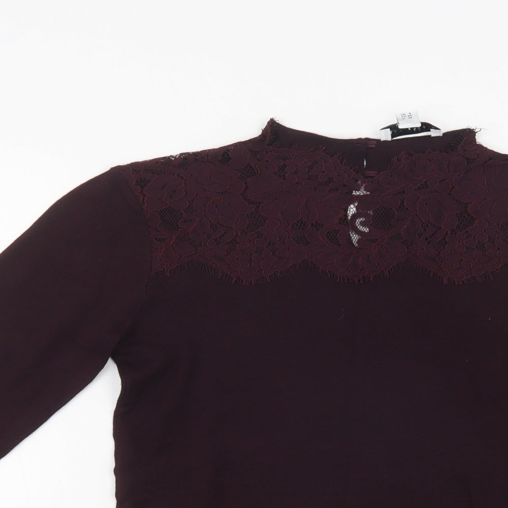 Warehouse Womens Purple Round Neck  Viscose Pullover Jumper Size 6   - Lace Detail