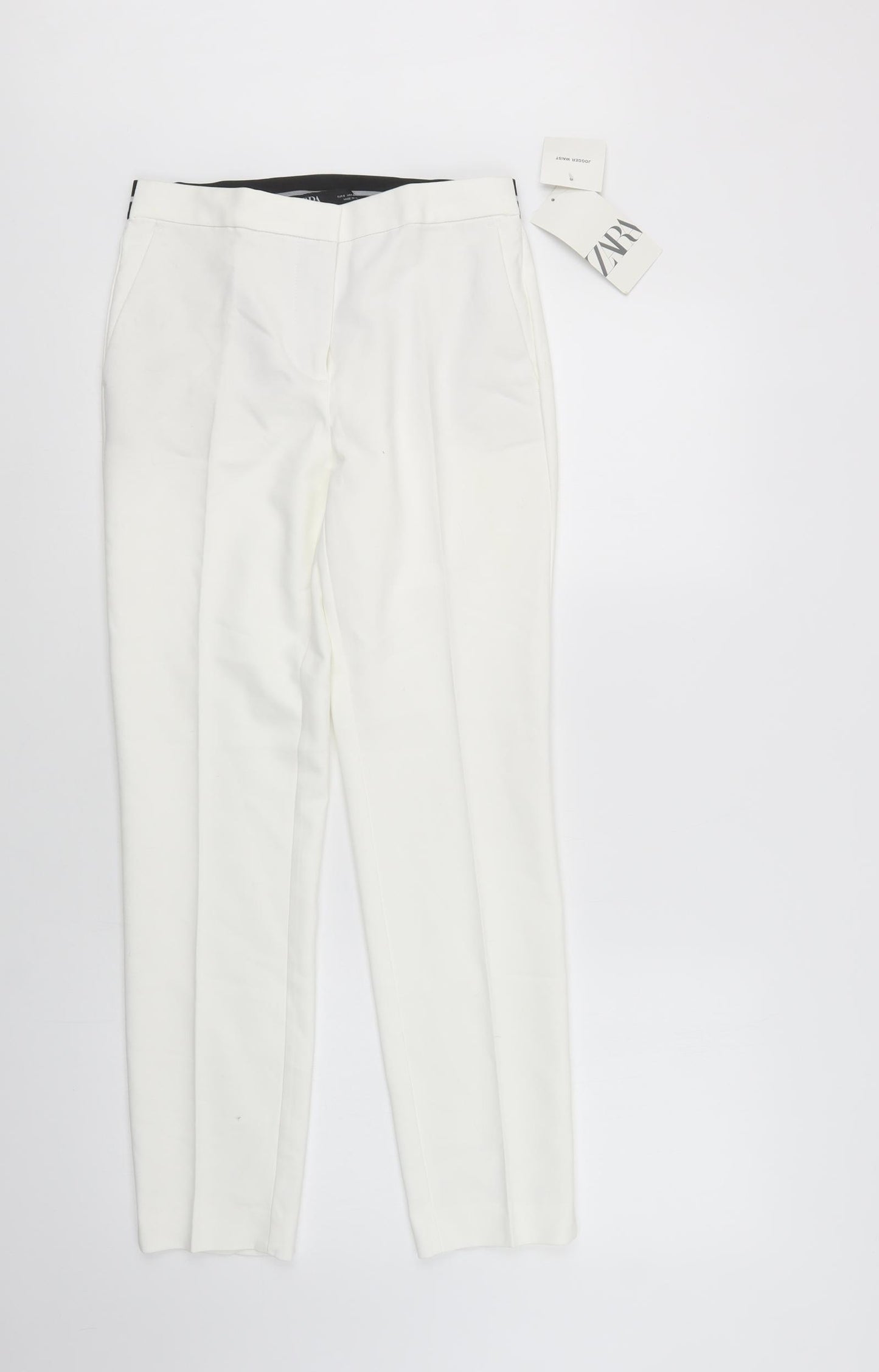 Zara Womens White  Cotton Dress Pants Trousers Size S L28 in Regular Hook & Loop