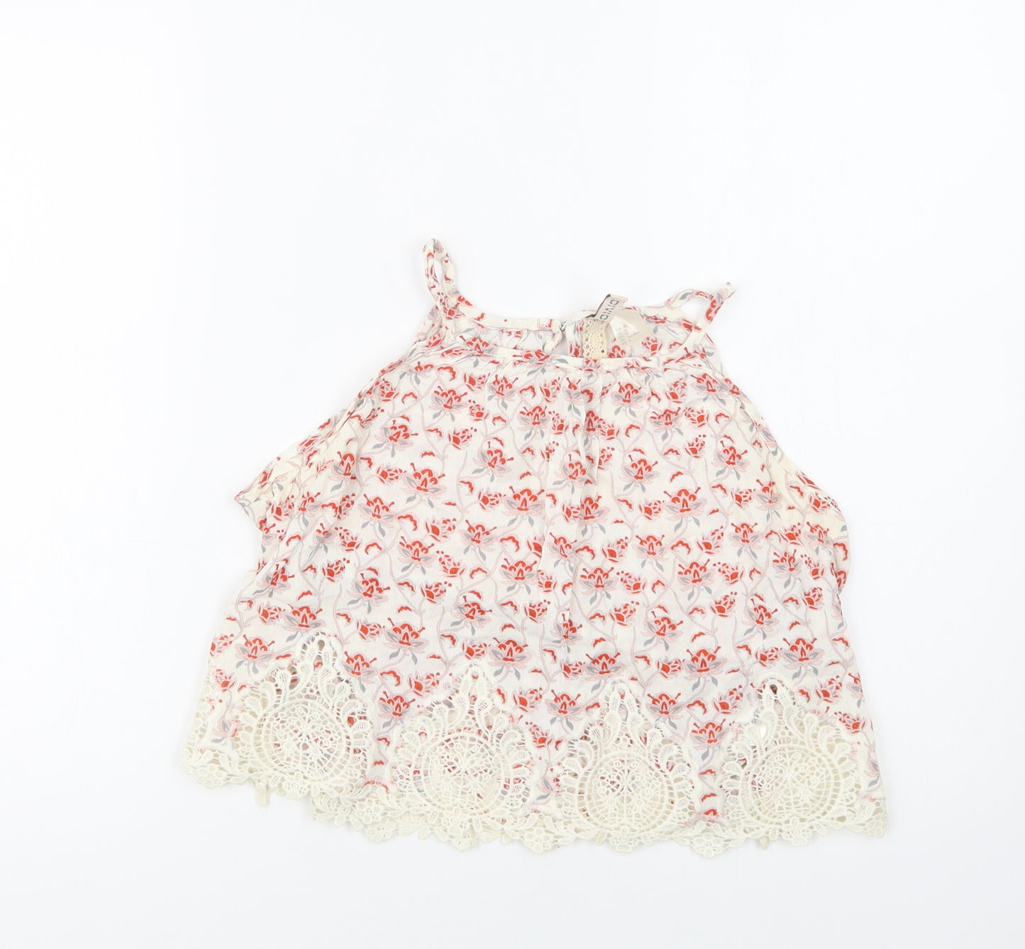 H&M Womens Ivory Floral Viscose Cropped Blouse Size 12 High Neck - Lace Detail