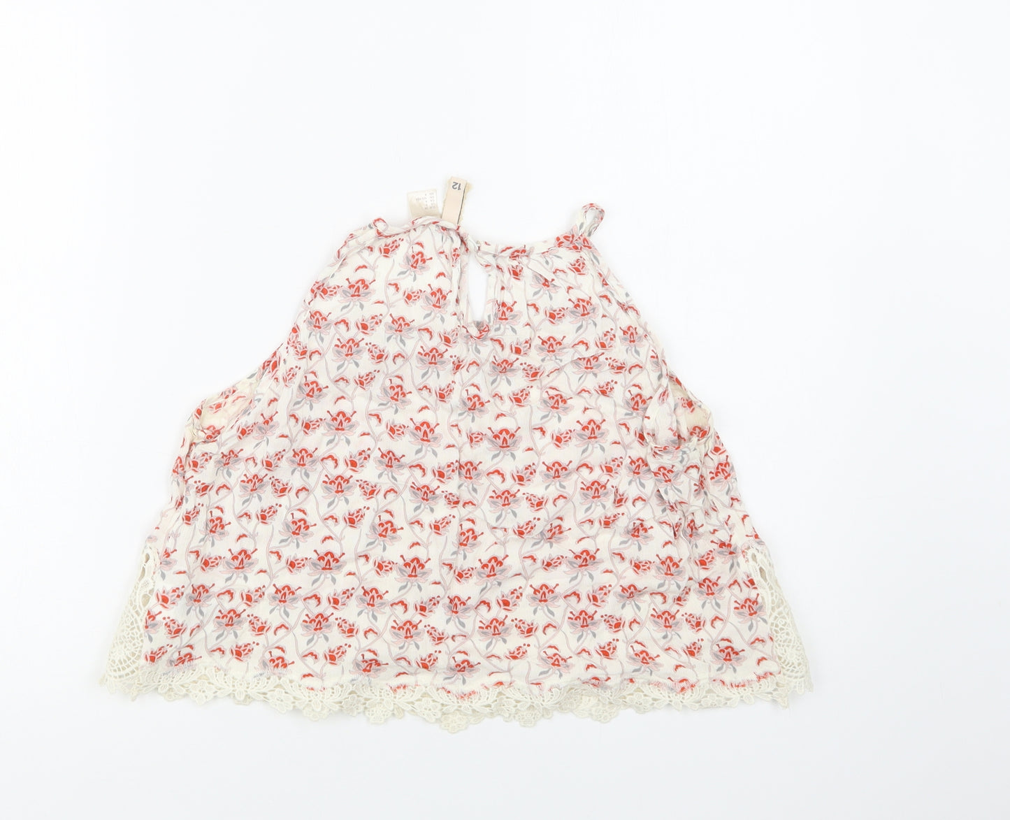 H&M Womens Ivory Floral Viscose Cropped Blouse Size 12 High Neck - Lace Detail