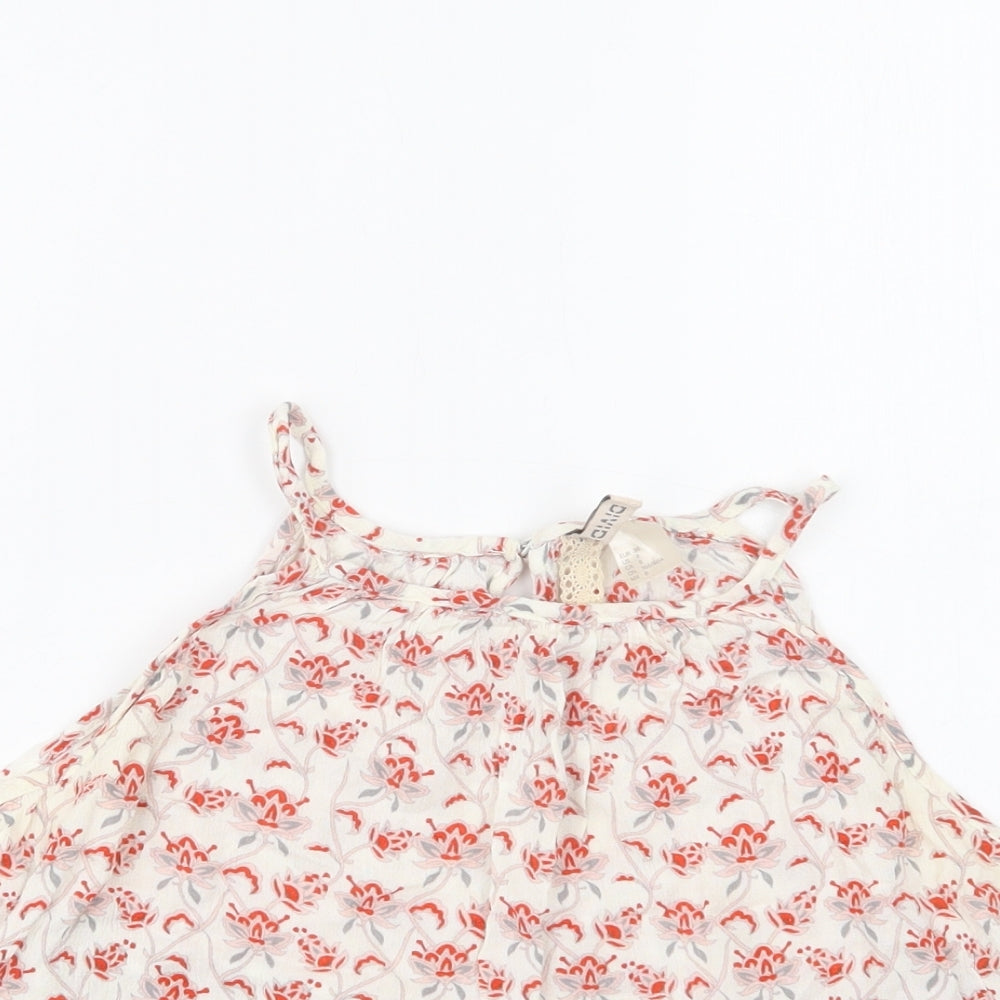 H&M Womens Ivory Floral Viscose Cropped Blouse Size 12 High Neck - Lace Detail