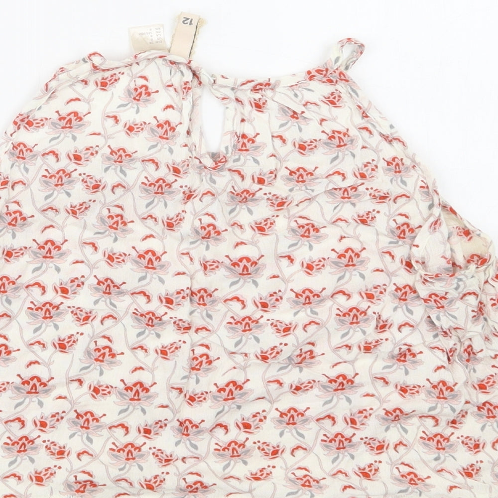 H&M Womens Ivory Floral Viscose Cropped Blouse Size 12 High Neck - Lace Detail