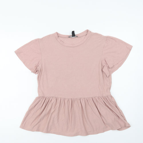 Newwq Look Womens Pink  Viscose Basic Blouse Size 10 Crew Neck