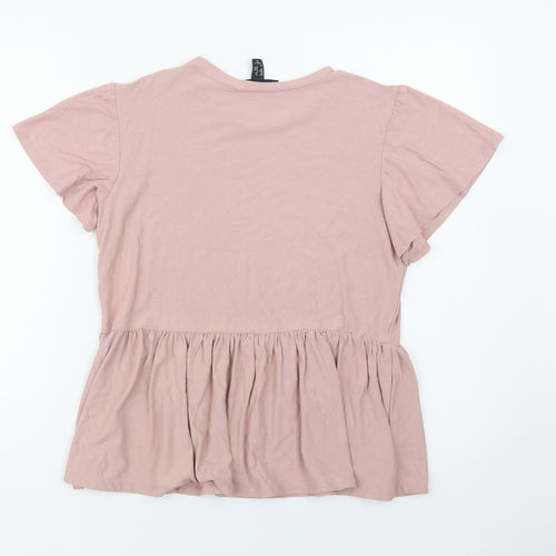Newwq Look Womens Pink  Viscose Basic Blouse Size 10 Crew Neck