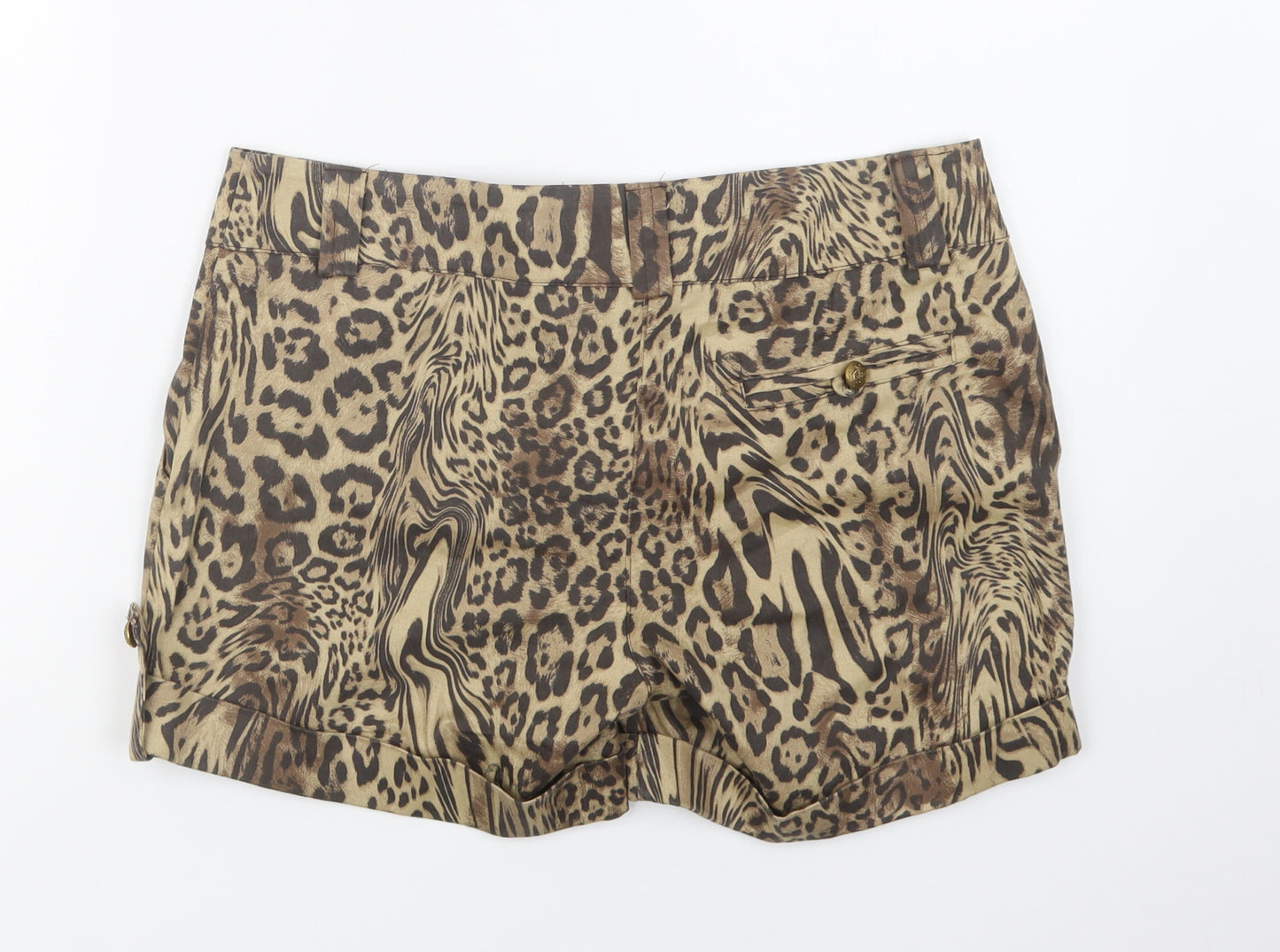 Preworn Womens Brown Animal Print Cotton Chino Shorts Size 12 L4 in Regular Button