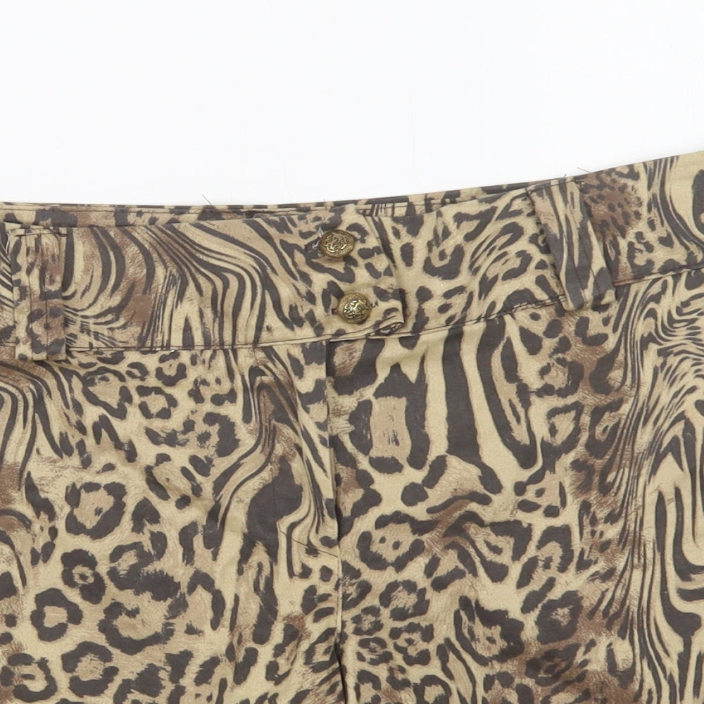 Preworn Womens Brown Animal Print Cotton Chino Shorts Size 12 L4 in Regular Button