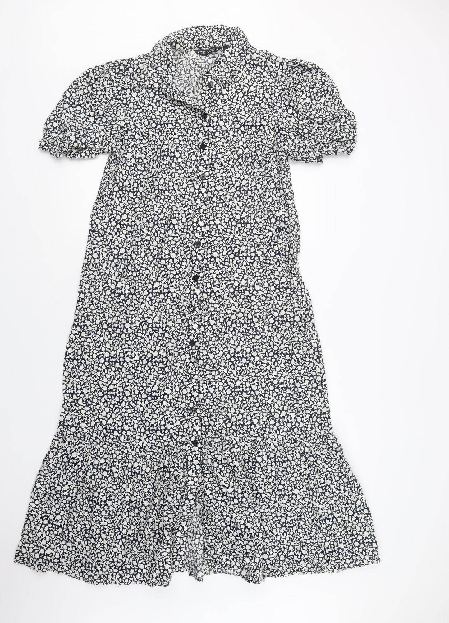 Dorothy Perkins Womens Blue Floral Cotton Maxi  Size 14  Collared Button