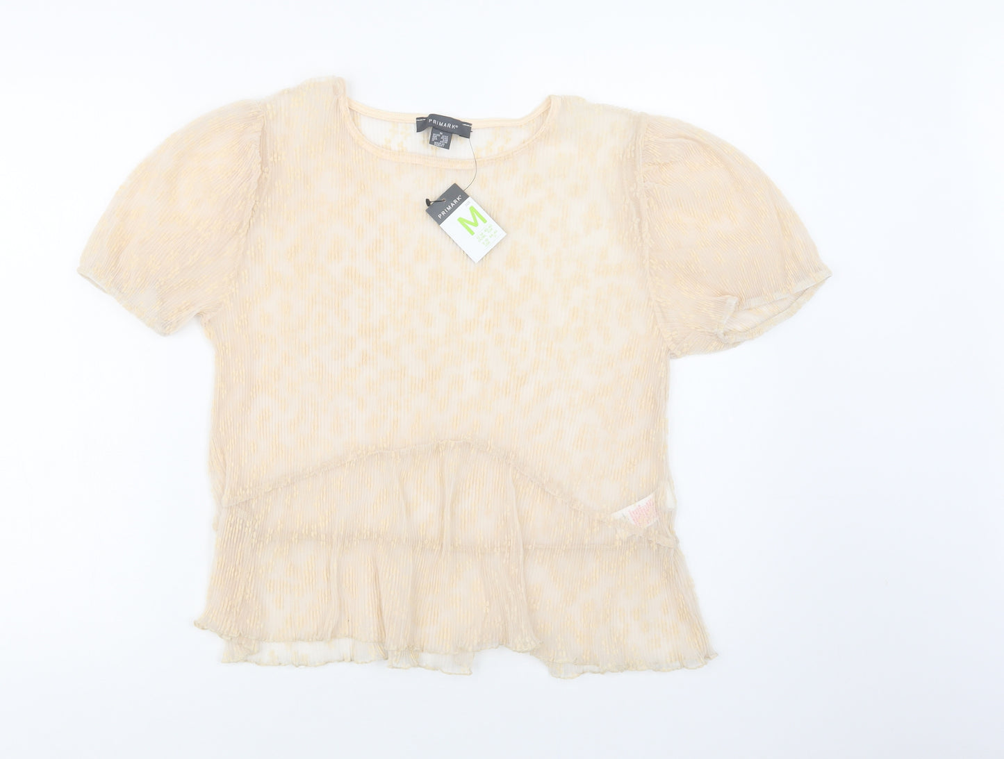 Primark Womens Beige Floral Polyester Basic Blouse Size M Crew Neck