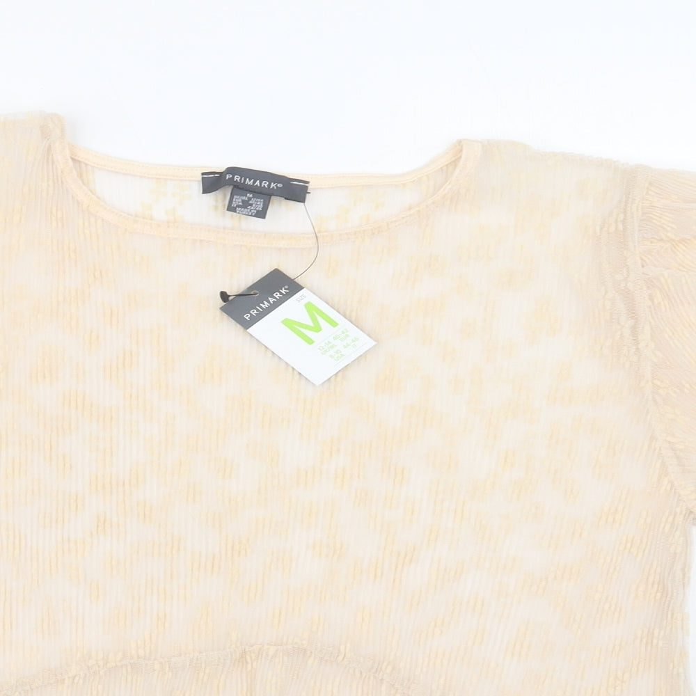 Primark Womens Beige Floral Polyester Basic Blouse Size M Crew Neck